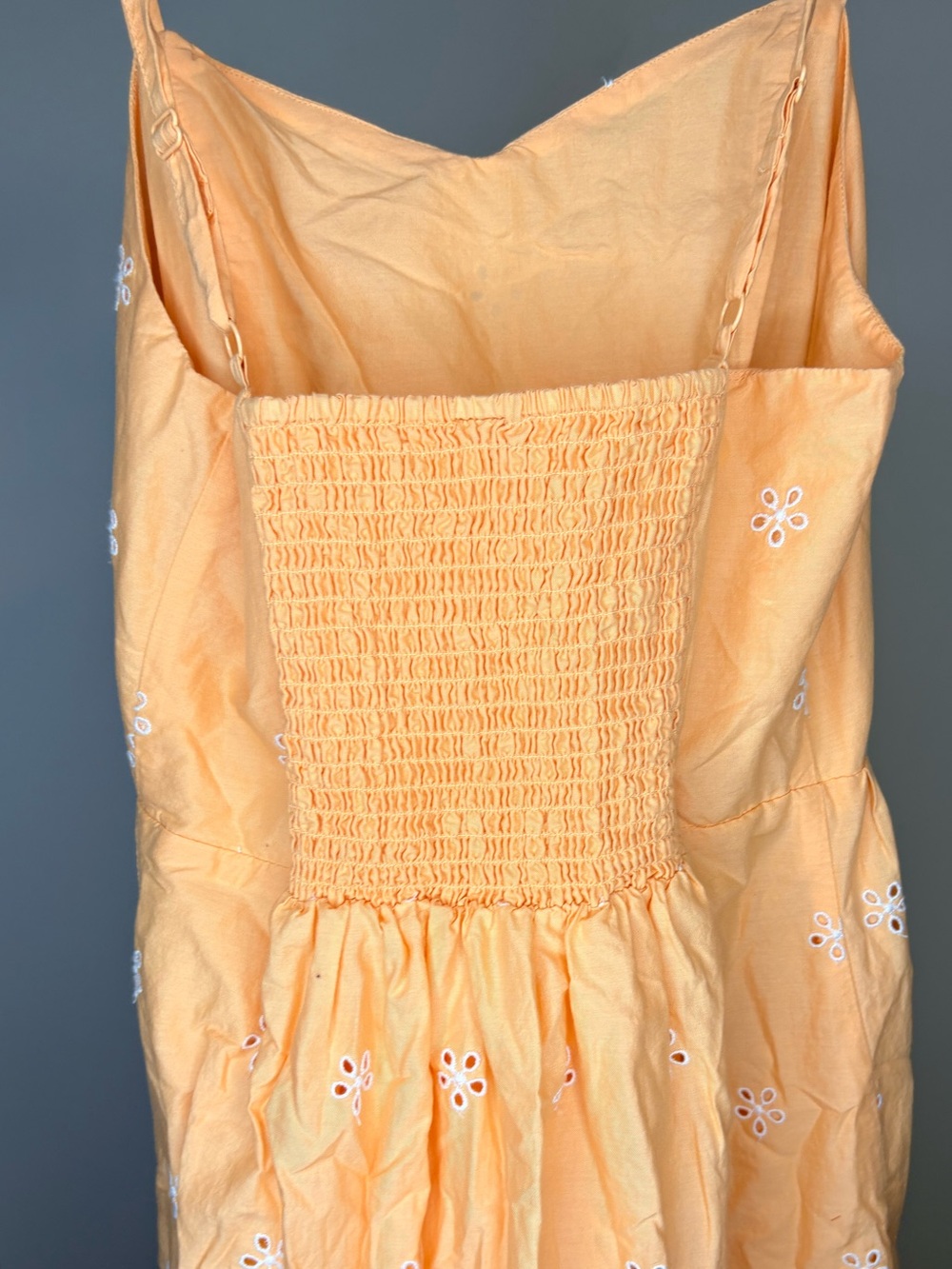 Old Navy Peach Orange Floral Eyelet Spaghetti-Strap Smocked Midi Dress Size S - Picture 5 of 8